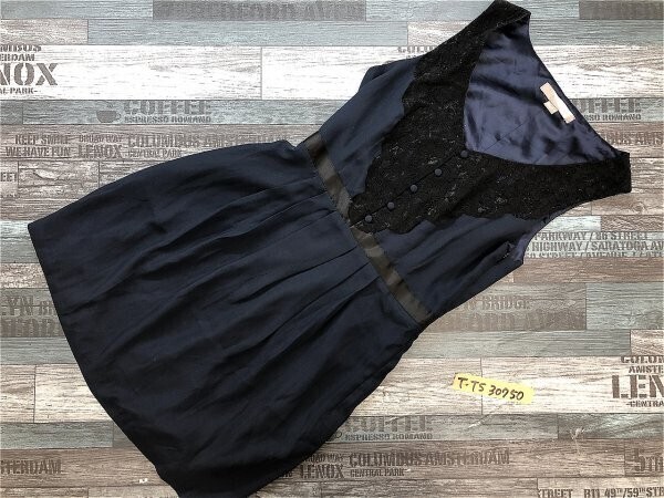 タグ付き新品!LOVE21 レディース レース・リボン ノースリーブワンピース S 紺黒拍卖