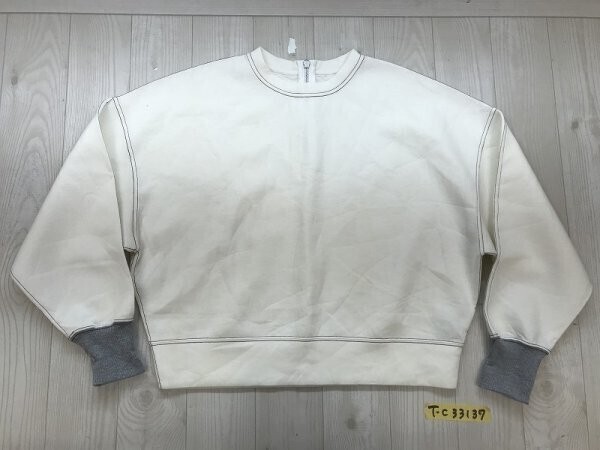 Champion チャンピオン レディース バックファスナー付き ドルマン リブプルオーバーカットソー M オフホワイトグレー拍卖