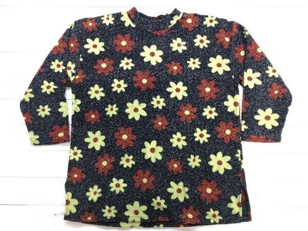 レトロ オールド ガーリー カントリー ボタニカル 花柄 イラスト総柄 裾スリット モックネック ニット セーター トップス レディース 紺拍卖