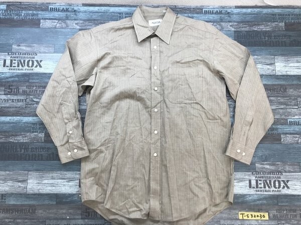 MANHATTAN メンズ ヘリンボーン 胸ポケット 長袖シャツ L-82 ベージュ拍卖