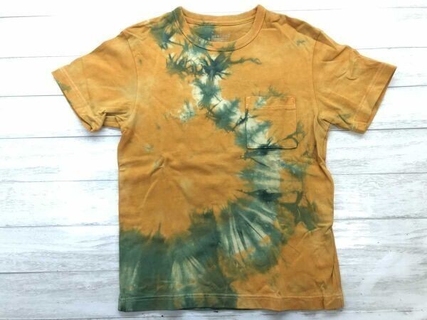 無印良品 MUJI 良品計画 アメカジ サーフ ナチュラル サイケ タイダイ染め 胸ポケット 半袖Tシャツ ポケT レディース S マスタード拍卖