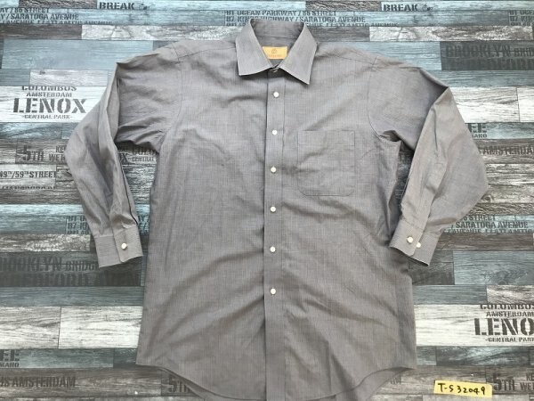 CARE GARDEN メンズ ストライプ織 胸ポケット 長袖シャツ グレー拍卖