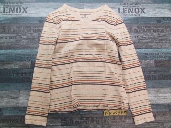 Eddie Bauer エディーバウアー レディース Vネック ボーダー カットソー S ベージュ拍卖