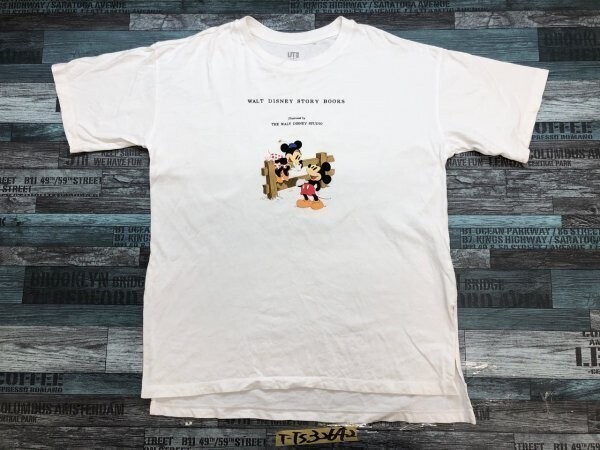UT UNIQLO ユニクロ × DISNEY ディズニー メンズ ミッキーミニー サイドスリット 半袖Tシャツ S 白拍卖