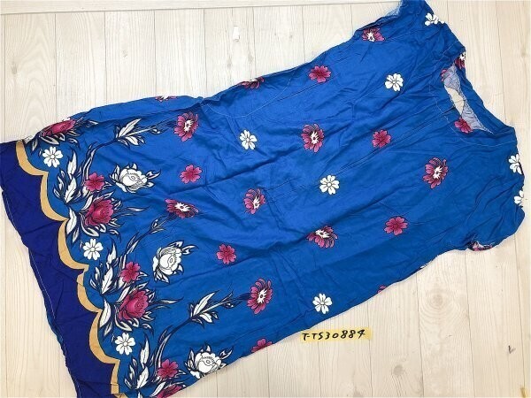 レディース フロントジップ ボタニカル レトロ ロングワンピース ラグラン 青拍卖