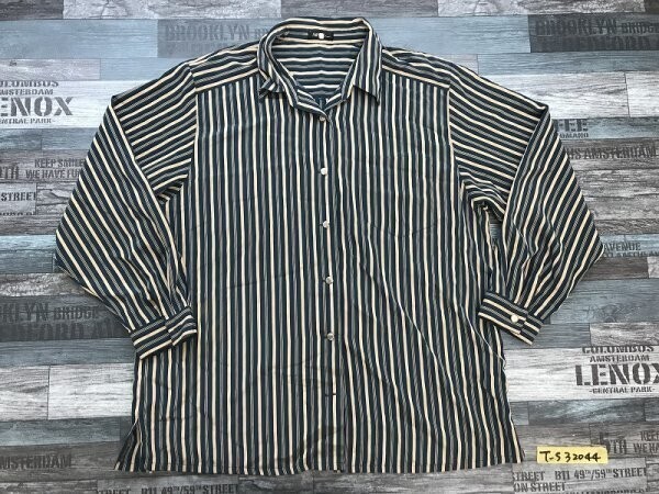 MISSEL レディース ストライプ シャツ ブラウス 緑ベージュ拍卖