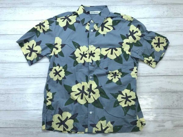 ジーユー フィリップパゴウスキ GU FILIP PAGOWSKI アート 南国 リゾート 花柄 胸ポケット 半袖 リラックスフィット シャツ メンズ 青拍卖