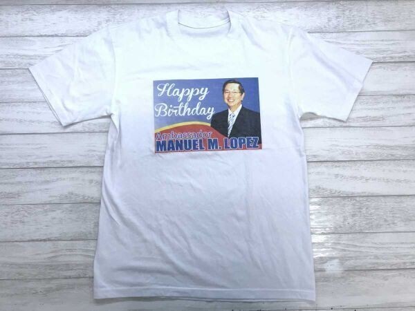 駐日フィリピン共和国特命全権大使 マヌエルM.ロペス バースデー 生誕記念 アジア 国交 要人 ビッグプリント 半袖Tシャツ メンズ 薄手 白拍卖