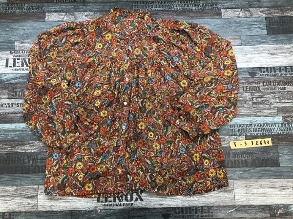 レディース 花総柄 シフォン生地 バンドカラー 長袖シャツ 13 朱色他拍卖