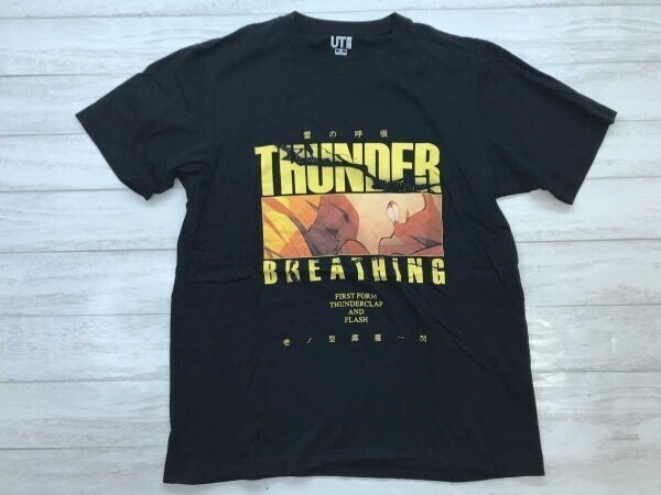 ユニクロ UNIQLO UT × 鬼滅の刃 Demon Slayer 鬼殺隊 我妻善逸 雷の呼吸 壱ノ型 霹靂一閃 プリント 半袖Tシャツ コットン100% メンズ M 黒拍卖