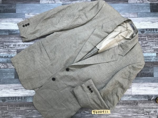 K OF KRIZIA ケーオブクリツィア メンズ 肩パッド リネンウールMIX テーラードジャケット 50L グレー黒 春秋拍卖