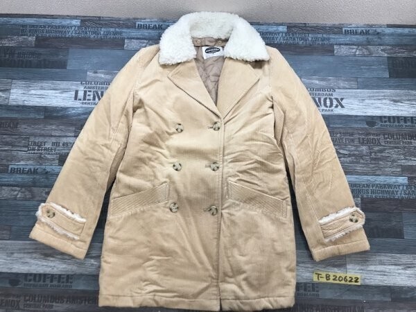 JASPERMINX レディース 襟もこもこ取り外し可 コーデュロイ ダブルボタン ジャケット M ベージュ拍卖