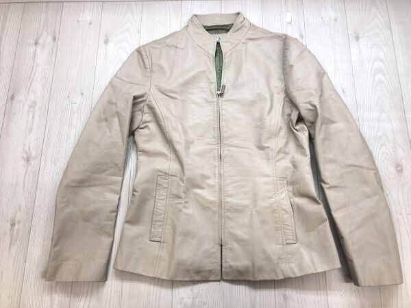 MOMO オールド レトロ モード ラグジュアリー 古着 牛革 本革 レザー シングル スポーツ ジャケット レディース M ベージュ拍卖