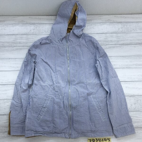 grn メンズ 綿100% ストライプ×無地 リバーシブル ジップパーカー 2(M) 青白・マスタード拍卖