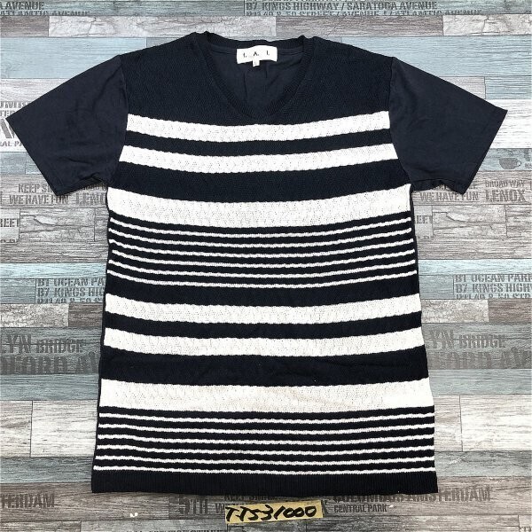 t.a.i. レディース ケーブルニットボーダー 切替 チュニック カットソー L 紺白拍卖