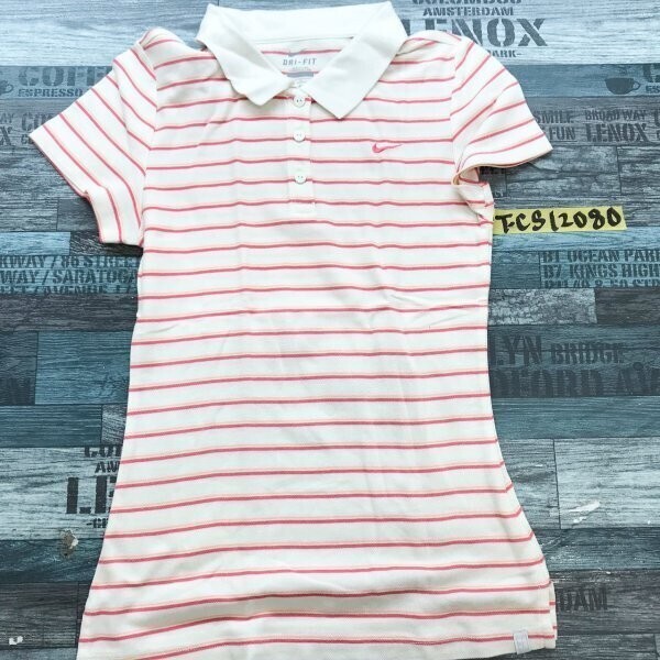 NIKE ナイキ レディース DRI-FIT ボーダー テニス 半袖ポロシャツ S 白ピンク拍卖