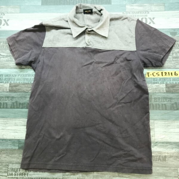 COMME CA NOUVEL メンズ バイカラー コットン 半袖ポロシャツ 紫グレー拍卖