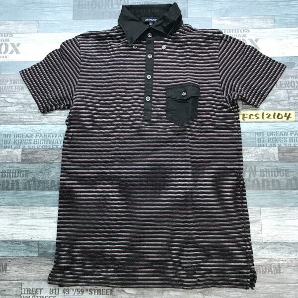 ABAHOUSE アバハウス メンズ 日本製 ボーダー ボタンダウン 鹿の子 半袖ポロシャツ 3 黒拍卖