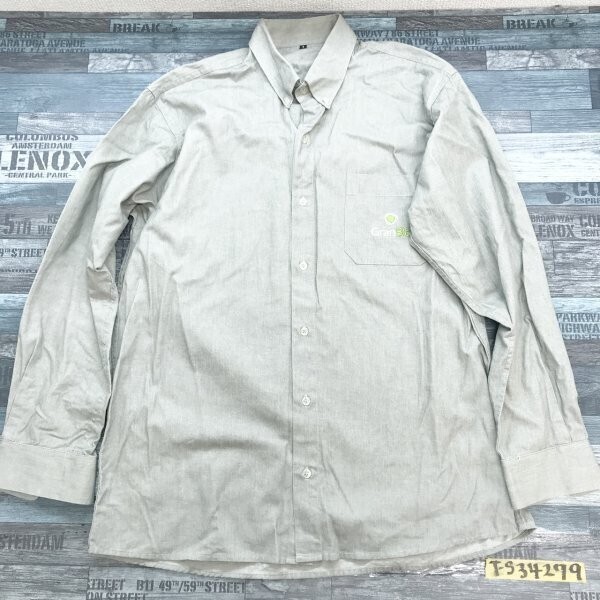 GranBio メンズ 企業名刺繍入り ボタンダウン 長袖シャツ グレー拍卖