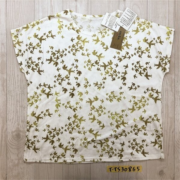 新品タグ付き!myke レディース 鳥柄 ラグラン ドルマン Tシャツ M オフ白黄緑拍卖