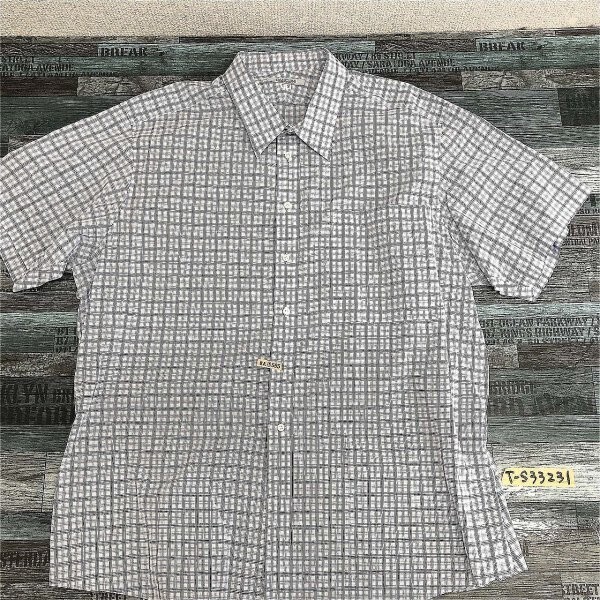 CANCLINI メンズ チェック柄 半袖シャツ 白青 クリーニング済み拍卖