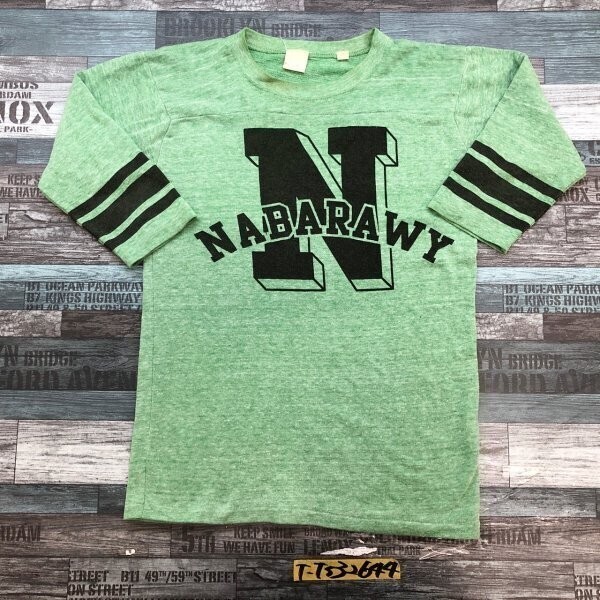 ELEVEN EIGHT メンズ 英字プリント ニット調 七分袖Tシャツ M グリーン拍卖