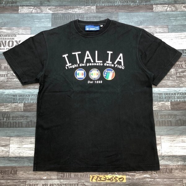 FIGC メンズ イタリア製 サッカー連盟 ロゴ 半袖Tシャツ 黒拍卖