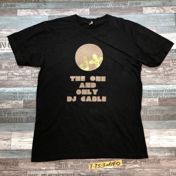 American Apparel アメリカンアパレル メンズ DJ CABLE オリジナルプリント 半袖Tシャツ M 黒拍卖