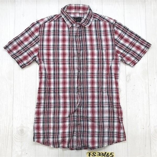 TETE HOMME テットオム メンズ チェック スナップボタン 半袖シャツ 4 赤拍卖