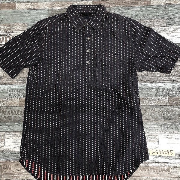 GAP ギャップ メンズ ドットストライプ ハーフボタン 半袖シャツ S 紺拍卖