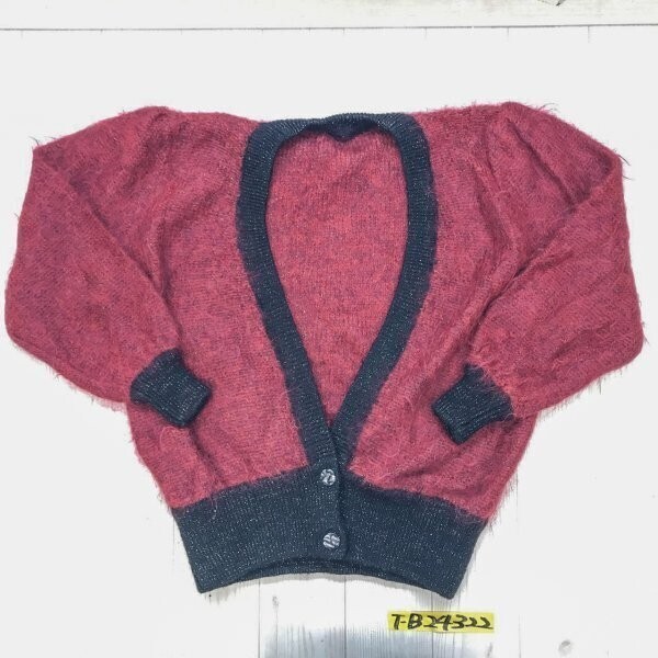 レディース ラメ糸混 Vネック シャギー カーテン 赤黒拍卖