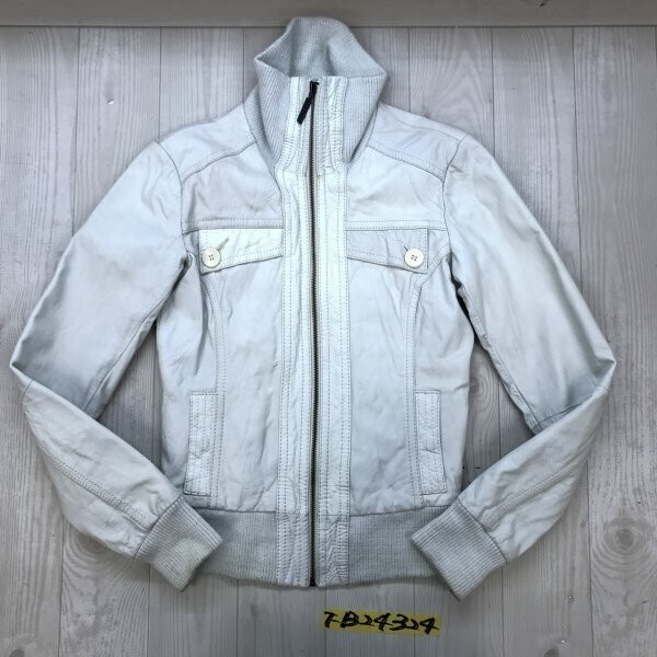 BERSHKA レディース レザー ジップ ジャケット S ホワイトグレー拍卖