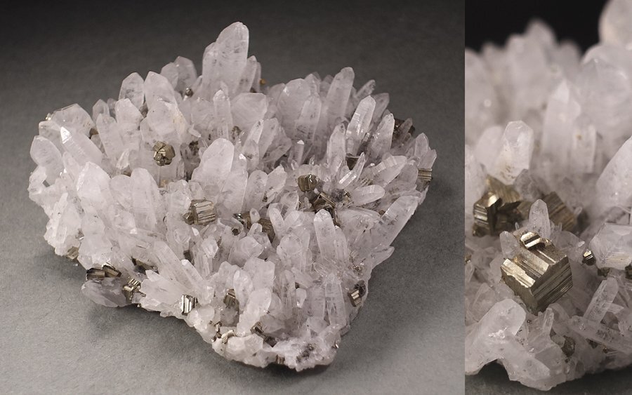 ∇花∇天然水晶原石 クォーツ・クラスター パイライト(黄鉄鉱)共生 幅8.7×8.4cm/重量195g 鉱物 天然石 宝石置物 群晶 B拍卖