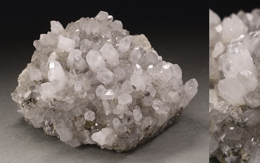 ∇花∇天然水晶原石 クォーツ・クラスター パイライト(黄鉄鉱)共生 幅9.9×10.1cm/重量708g 鉱物 天然石 宝石置物 群晶 C拍卖