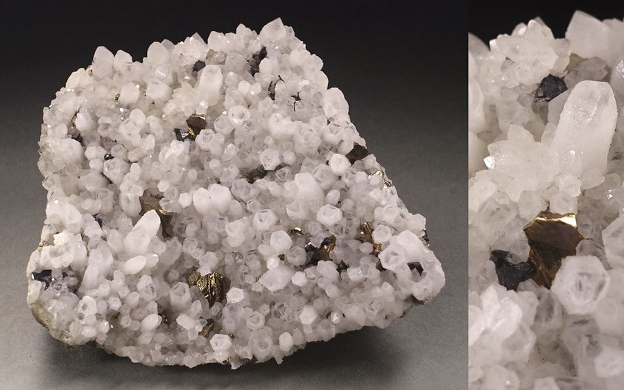 ∇花∇天然水晶原石 クォーツ・クラスター パイライト(黄鉄鉱)共生 幅12.8×11.2cm/重量1279g 鉱物 天然石 宝石置物 群晶 I拍卖