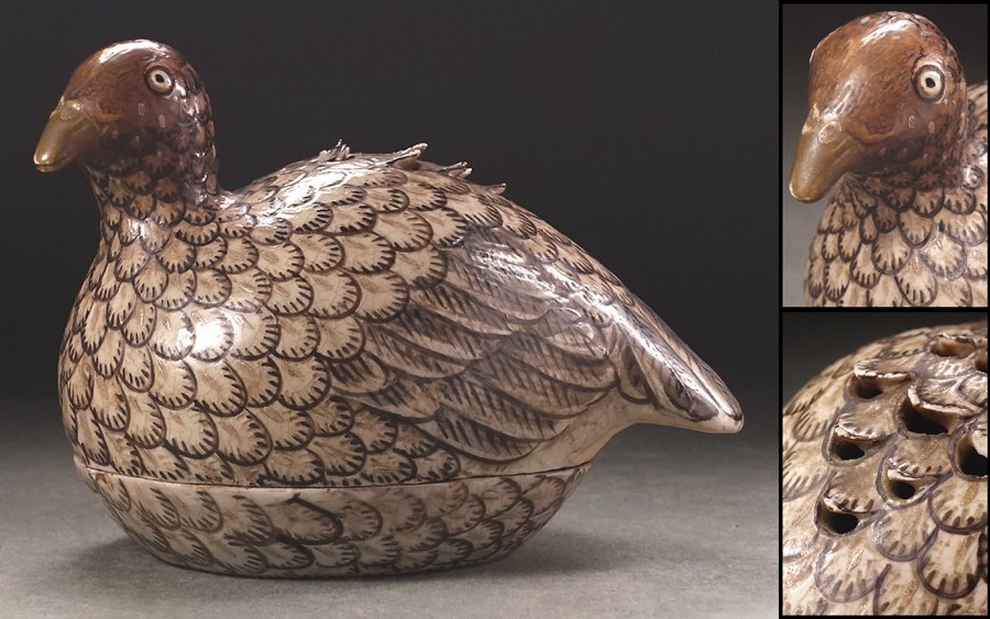 ∇花∇江戸時代 仁清焼 愛らしい色絵雷鳥形香炉 仁清陶印 昭和63年の書付旧蔵箱付 秀逸時代茶道具拍卖