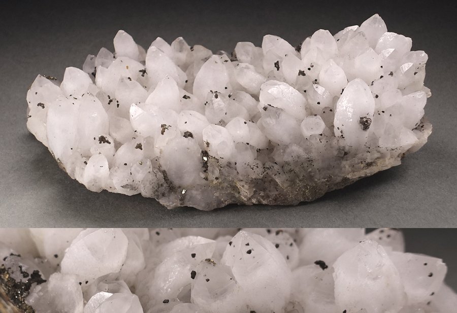 ∇花∇天然水晶原石 クォーツ・クラスター パイライト(黄鉄鉱)共生 幅15.2×7.8cm/重量694g 鉱物 天然石 宝石置物 群晶 J拍卖