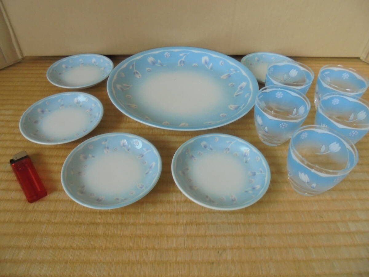 夏器セット 11点セット ガラスコップ5個 皿6枚 紙共箱入 未使用 美品 5310 京都雲屋 拍卖