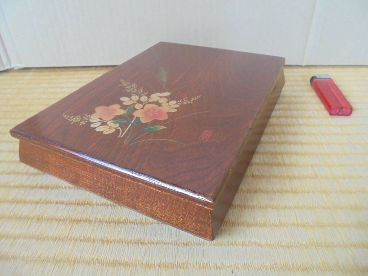 文箱 会津塗 木製漆器 秋草紋 ケヤキ地紙共箱付 未使用 美品 7044 漆器 木製品 京都雲屋 拍卖