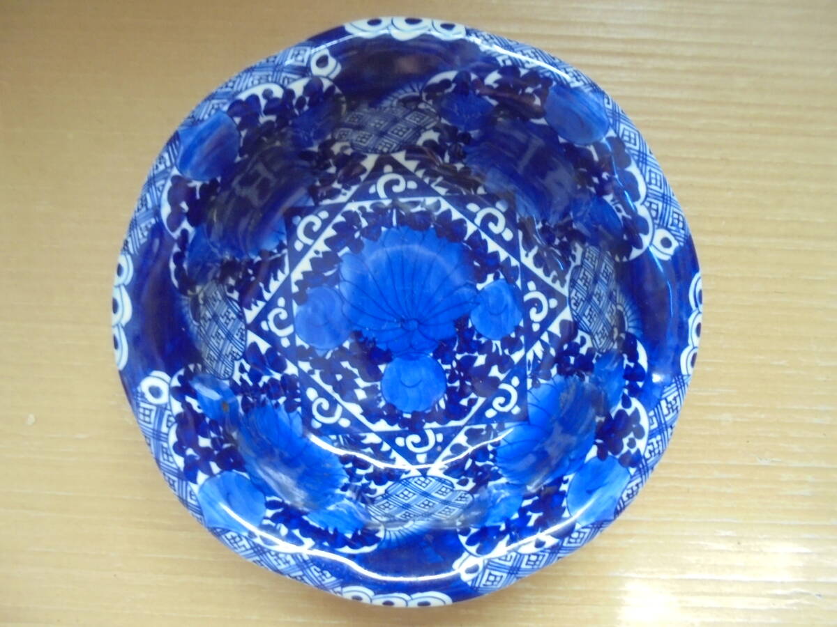 べろ藍鉢 盛鉢 手描き 陶製 レトロ 7413 陶器 時代陶器等 京都雲屋 拍卖