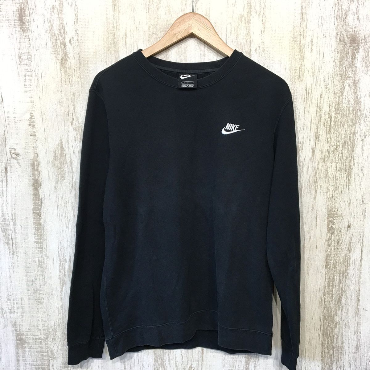 106☆【ワンポイントロゴ フェード感 スウェットシャツ トレーナー】NIKE ナイキ 黒 L拍卖