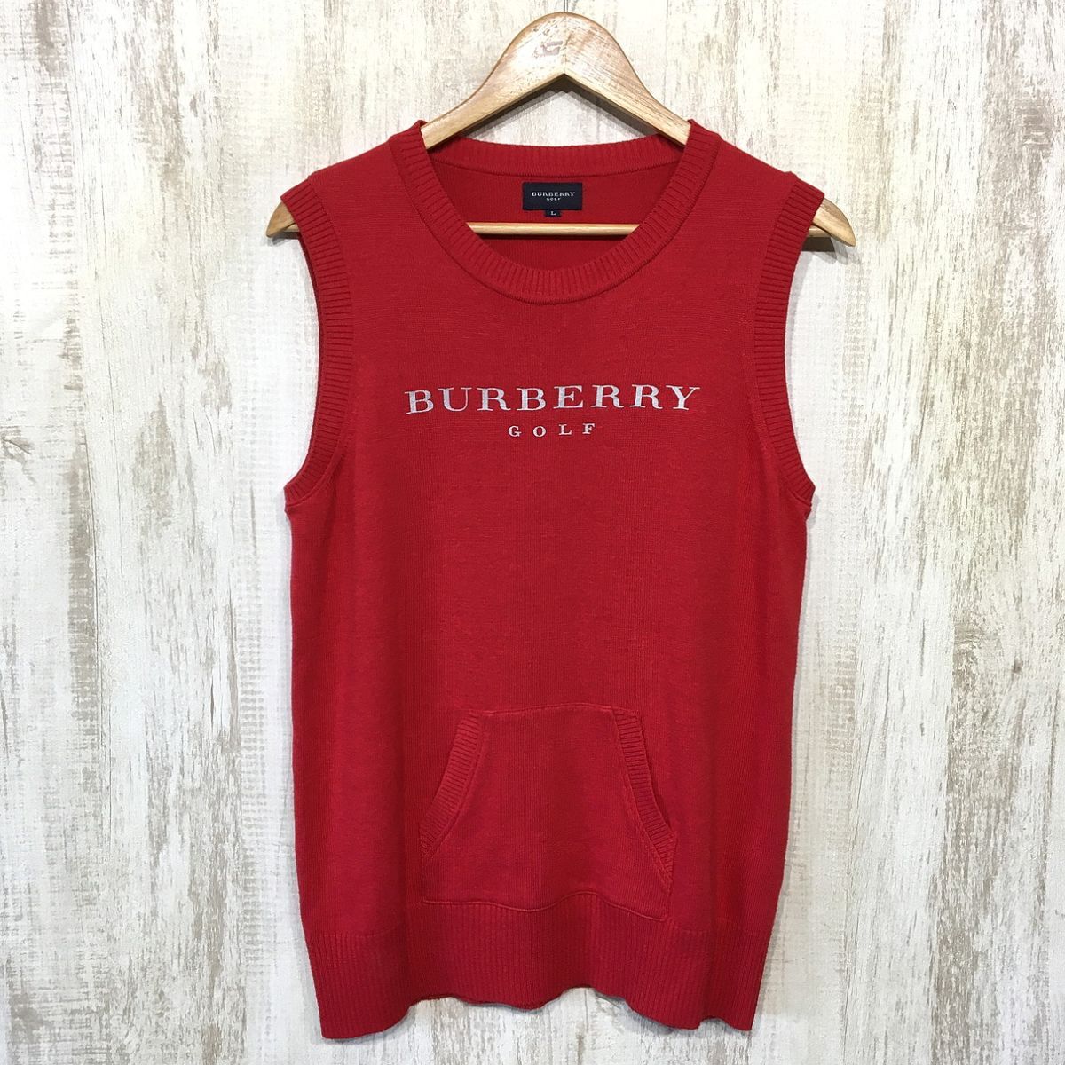 109☆【ゴルフウェア ウールニットベスト】BURBERRY GOLF バーバリー 赤 L拍卖