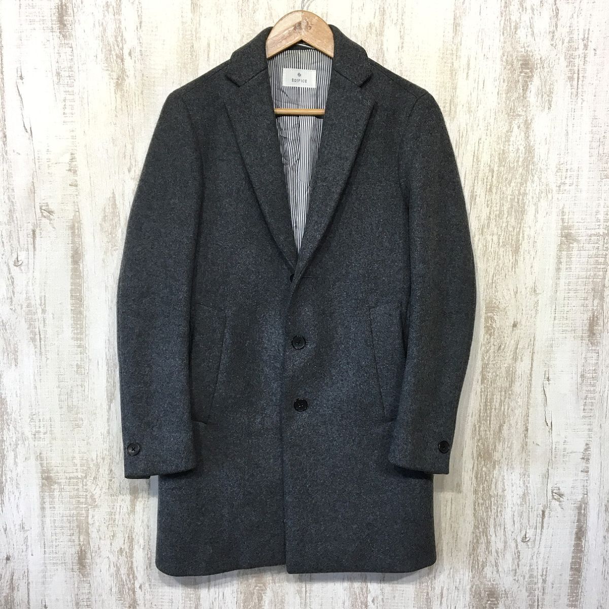 112☆【メルトンウール チェスターコート】EDIFICE エディフィス グレー 44拍卖