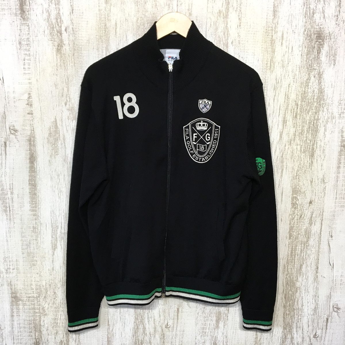 124☆【ゴルフウェア ウールニットジャケット】FILA GOLF フィラゴルフ 黒 L拍卖
