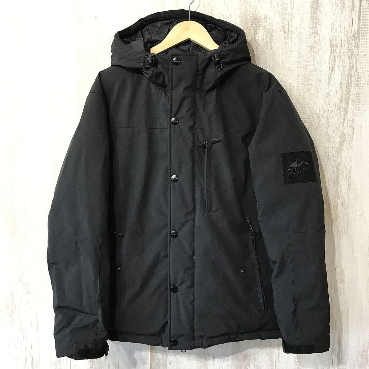 127☆【sympatex フーディー ダウンジャケット】CAMP7 キャンプセブン ダウンパーカー 黒 L拍卖