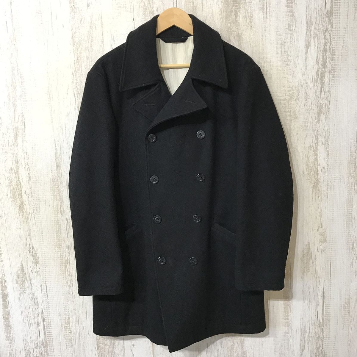 130☆【メルトンウール ロングコート】SHIPS シップス ロンピーコート 黒 L拍卖