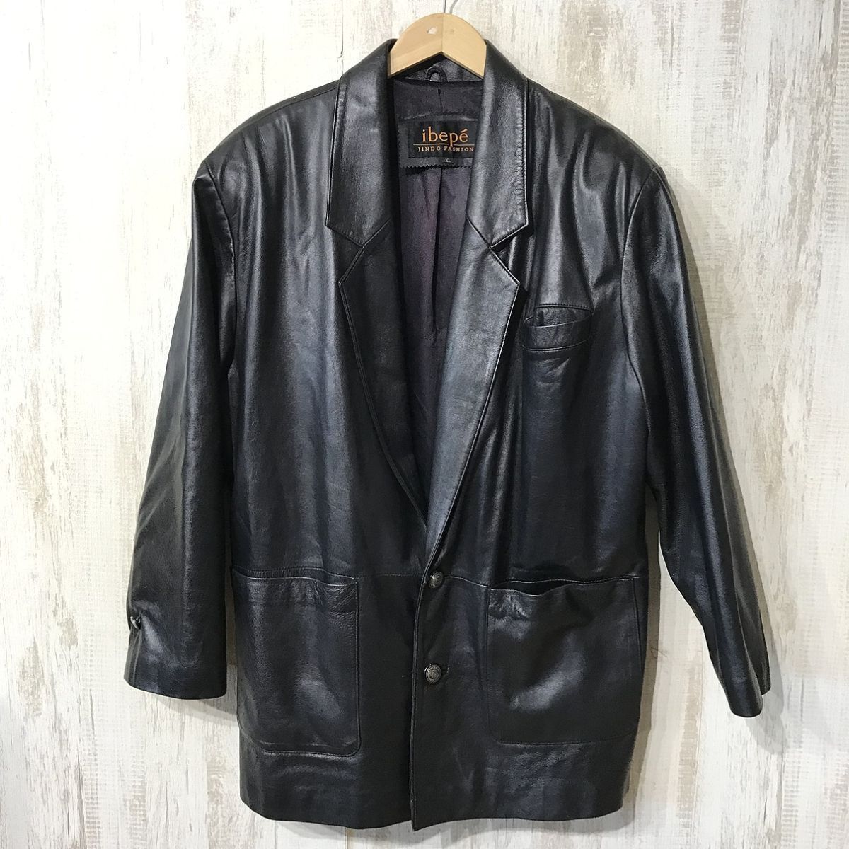 134☆【ヴィンテージ レザージャケット】ibepe 革ジャン レザーコート 黒 XL拍卖