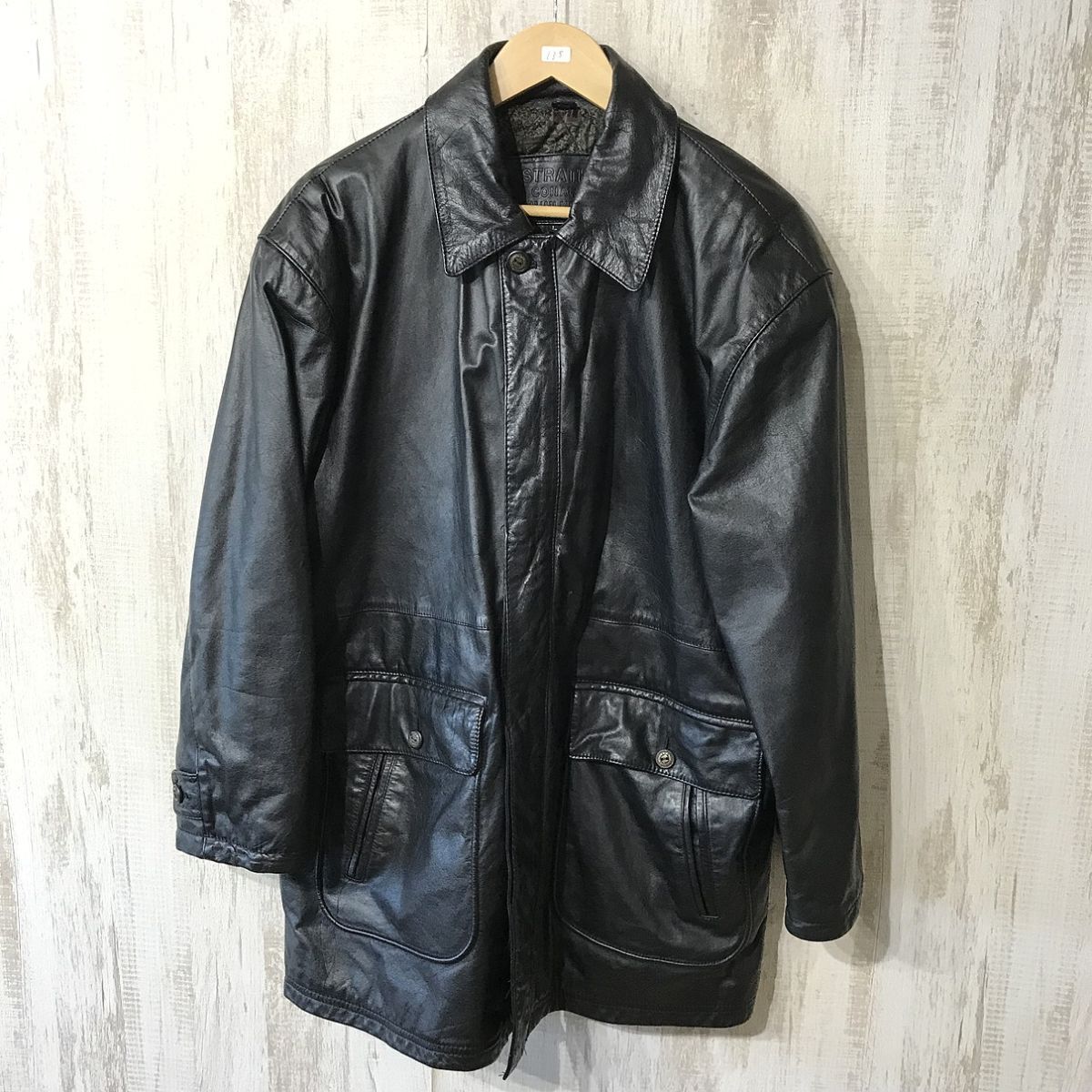 135☆【ヴィンテージ 古着 牛革 カウレザーコート】STRATH レザージャケット 革ジャン 黒 L拍卖