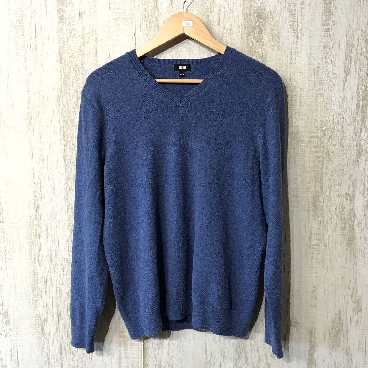 136☆【カシミアニットセーター カシミヤ100%】UNIQLO ユニクロ 青 L拍卖