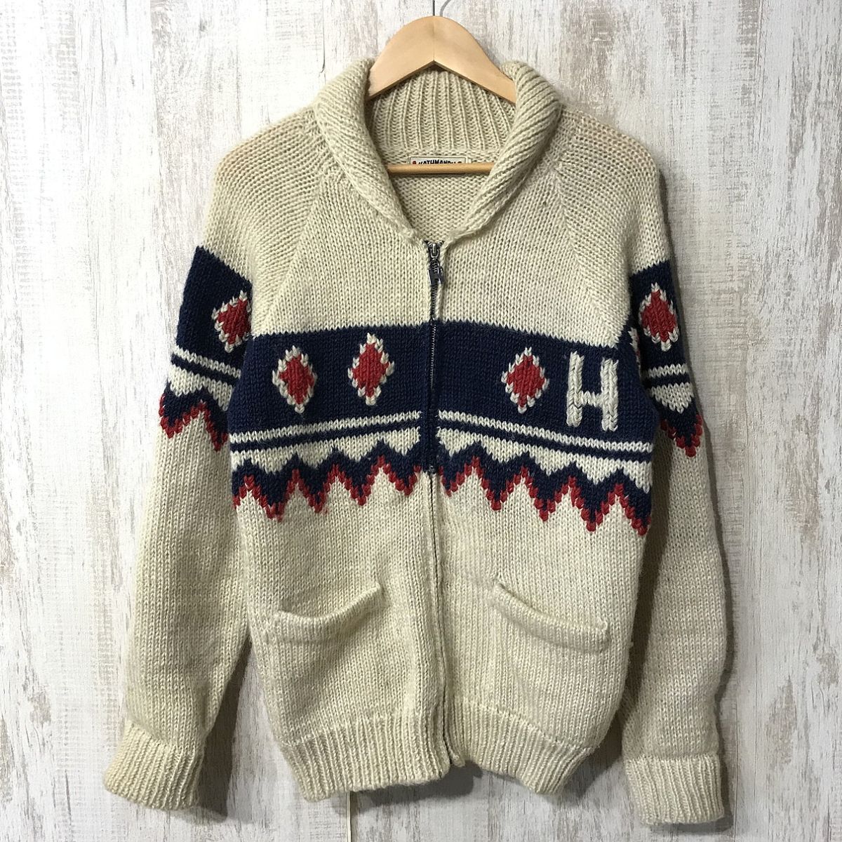 993☆【ネパール製 チマヨ ネイティブデザイン ニットジャケット】KATHAMANDU H.R.MARKET ハリウッドランチマーケット セーター M拍卖